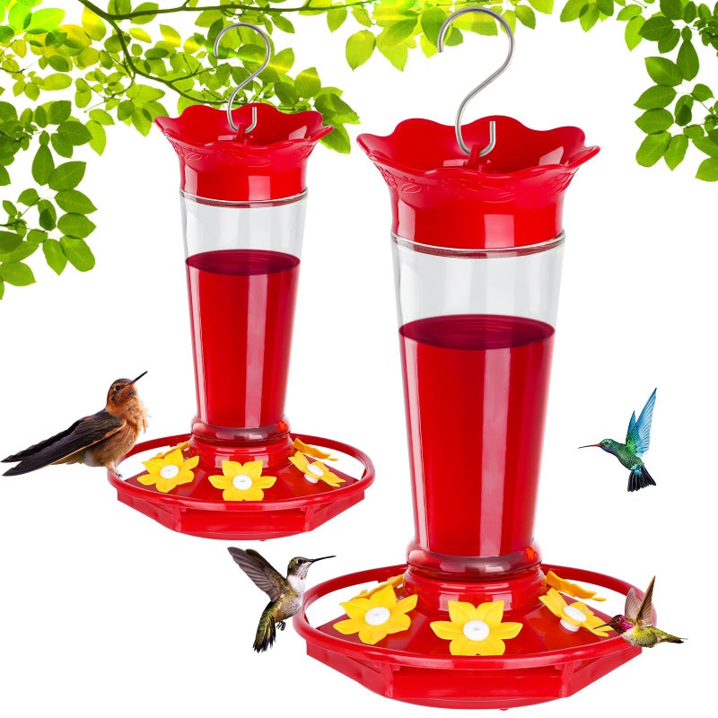 Gbekery Glass Hummingbird Feeders for Outdoors Hanging Ant and Bee Proof Clear 10 OZ 2 Pack Bird Feeders for Outside Hanging 6 Feeding Stations Bird Nectar Feeder for Garden Yard DÃ©cor Gifts for Mom - Image 1