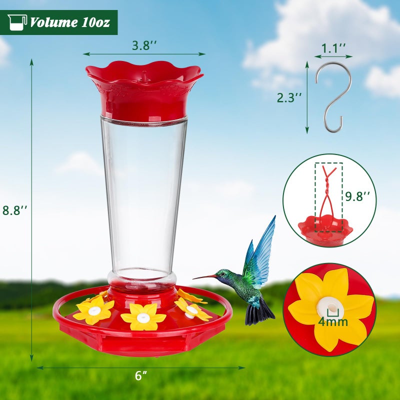 Gbekery Glass Hummingbird Feeders for Outdoors Hanging Ant and Bee Proof Clear 10 OZ 2 Pack Bird Feeders for Outside Hanging 6 Feeding Stations Bird Nectar Feeder for Garden Yard DÃ©cor Gifts for Mom - Image 3