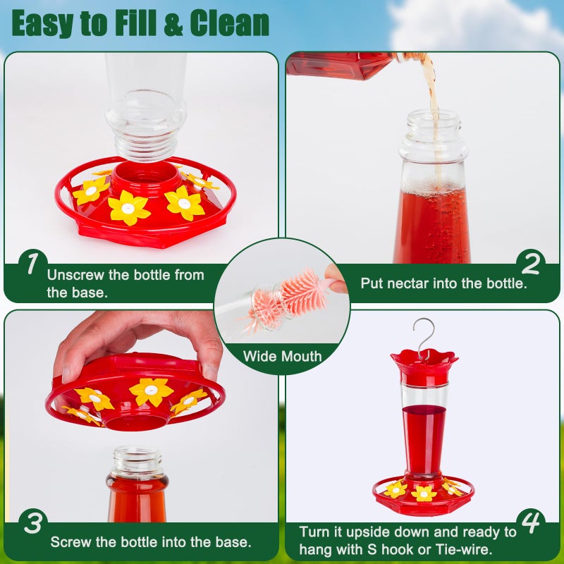 Gbekery Glass Hummingbird Feeders for Outdoors Hanging Ant and Bee Proof Clear 10 OZ 2 Pack Bird Feeders for Outside Hanging 6 Feeding Stations Bird Nectar Feeder for Garden Yard DÃ©cor Gifts for Mom - Image 5