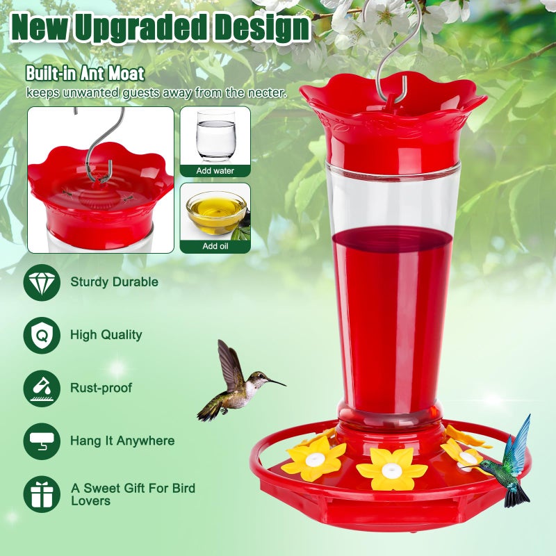 Gbekery Glass Hummingbird Feeders for Outdoors Hanging Ant and Bee Proof Clear 10 OZ 2 Pack Bird Feeders for Outside Hanging 6 Feeding Stations Bird Nectar Feeder for Garden Yard DÃ©cor Gifts for Mom - Image 2