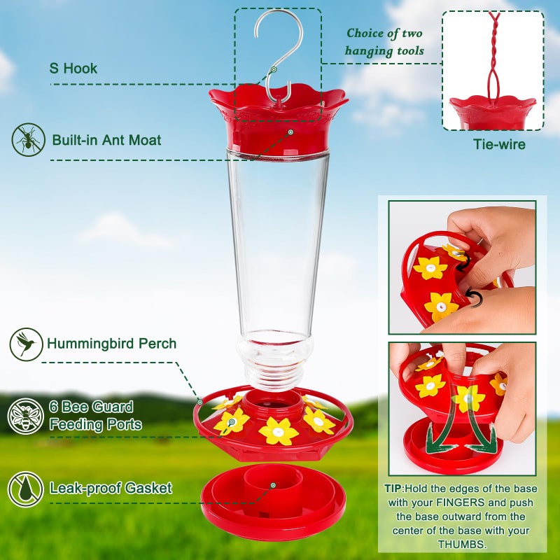 Gbekery Glass Hummingbird Feeders for Outdoors Hanging Ant and Bee Proof Clear 10 OZ 2 Pack Bird Feeders for Outside Hanging 6 Feeding Stations Bird Nectar Feeder for Garden Yard DÃ©cor Gifts for Mom - Image 4