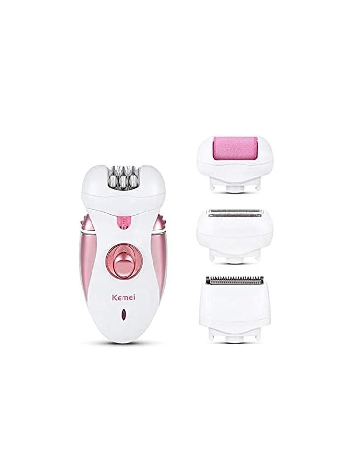 4-in-1 Multifunctional Rechargeable Epilator & Electric Hair Removal Device for Women – Shaver, Trimmer, and Foot Care Tool with Interchangeable Heads for Smooth & Silky Skin – Portable & Travel-Friendly – Kemei KM-2530 - Image 2