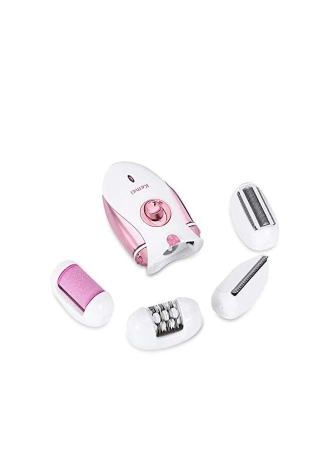 4-in-1 Multifunctional Rechargeable Epilator & Electric Hair Removal Device for Women – Shaver, Trimmer, and Foot Care Tool with Interchangeable Heads for Smooth & Silky Skin – Portable & Travel-Friendly – Kemei KM-2530 - Image 5
