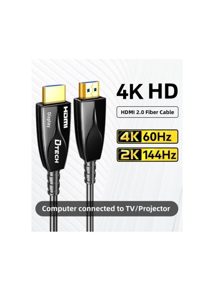 DTech DT-HF2050 50m Fiber Optic HDMI Cable – 4K@60Hz, 2K@144Hz, HDR, ARC, 18Gbps Ultra HD Video Transmission – AOC High-Speed HDMI 2.0 Cable for Long Distance (50 Meters, Black) - Image 2