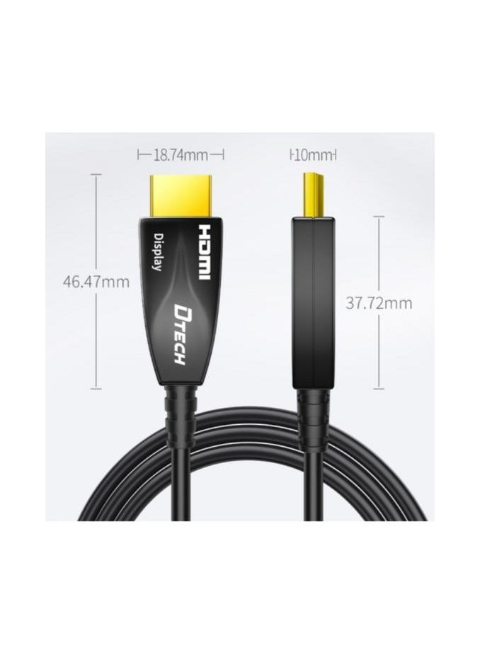 DTech DT-HF2050 50m Fiber Optic HDMI Cable – 4K@60Hz, 2K@144Hz, HDR, ARC, 18Gbps Ultra HD Video Transmission – AOC High-Speed HDMI 2.0 Cable for Long Distance (50 Meters, Black) - Image 3