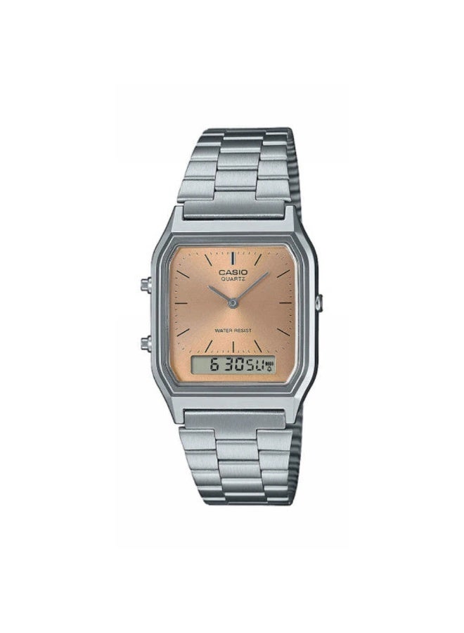 Casio Vintage Unisex Quartz Stainless Steel Pink Dial Analog Digital Watch AQ-230A-4AMQYDF - Image 1