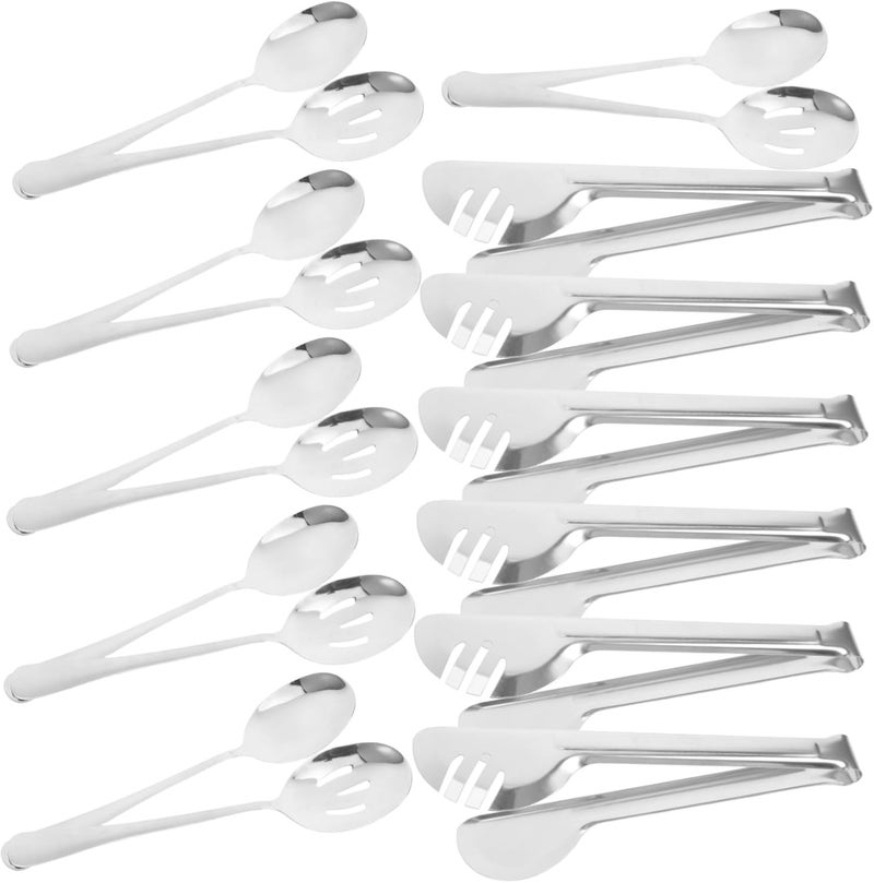 18pcs Stainless Steel Serving Utensils Set Complete Collection of Serving Spoons Slotted Spoons and Tongs for Buffets Weddings and Events Kitchen Tools for Dining and Catering - Image 1