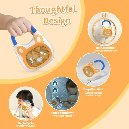 alilo أليلو بوكيت باني مشغل موسيقى محمول للأطفال، ألعاب موسيقية للأطفال من 1-3-5 سنوات، محملة مسبقًا بـ 120+ قصة/موسيقى/أغاني مهدئة/ضوضاء بيضاء، مكبر صوت بلوتوث عالي الدقة للسفر (مع حزام وحلقة) - Image 5