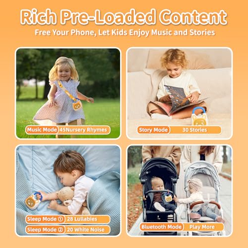 alilo أليلو بوكيت باني مشغل موسيقى محمول للأطفال، ألعاب موسيقية للأطفال من 1-3-5 سنوات، محملة مسبقًا بـ 120+ قصة/موسيقى/أغاني مهدئة/ضوضاء بيضاء، مكبر صوت بلوتوث عالي الدقة للسفر (مع حزام وحلقة) - Image 2