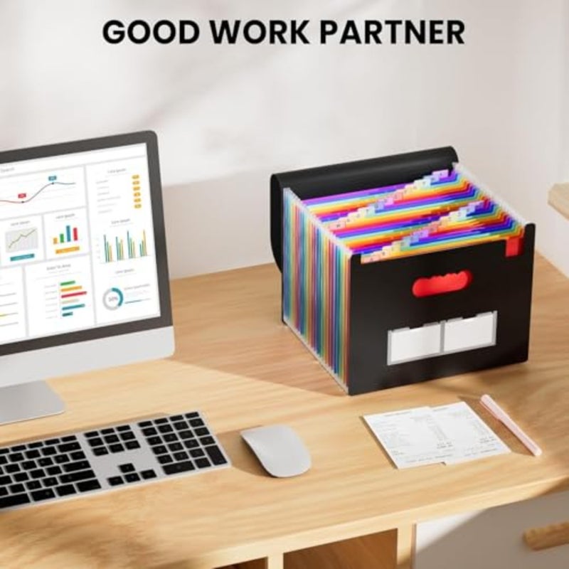 Expanding File Folder Organiser 24 Pocket File Folder Organizer A4 Filing Folders Business Document Accordion File Storage Bag with Divider Tabs Office Paper File Storage Organizer School - Image 4