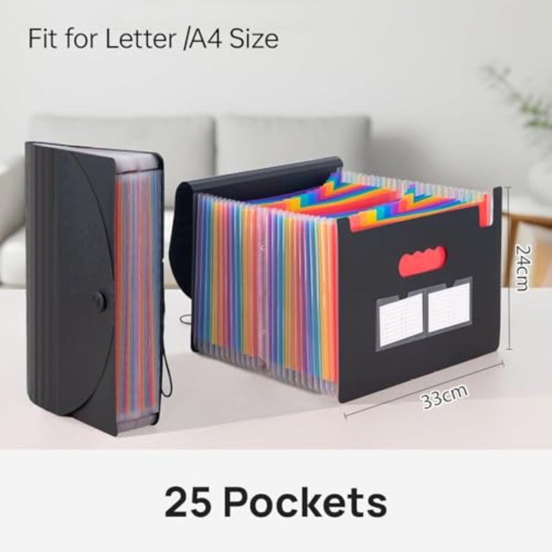 Expanding File Folder Organiser 24 Pocket File Folder Organizer A4 Filing Folders Business Document Accordion File Storage Bag with Divider Tabs Office Paper File Storage Organizer School - Image 2