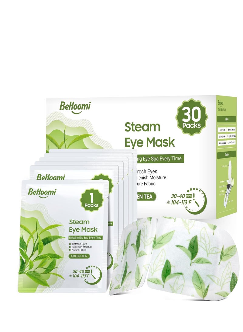 BeHoomi 30Packs Steam Eye Mask, Heated Eye Mask Warm Compress for Eyes, Self Heating Disposable Eye Masks for Home Sleep, Spa, Travel Essentials & Relaxation Gifts, Stocking Stuffers (Green Tea)  - Image 1