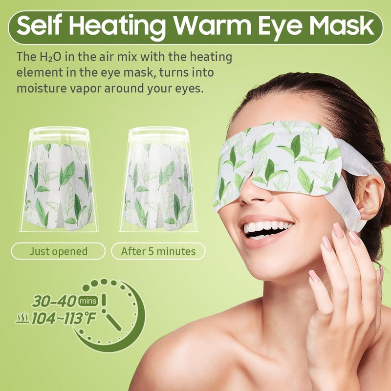 BeHoomi 30Packs Steam Eye Mask, Heated Eye Mask Warm Compress for Eyes, Self Heating Disposable Steam Mask for Home Sleep, Spa, Travel Essentials & Relaxation Gifts, Stocking Stuffers (Green Tea) - Image 5