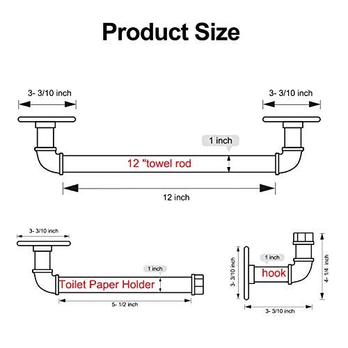 HouseAid 3-Pieces Industrial Pipe Towel Holder Set, Rustic Steel Towel Rack Kit, Farmhouse Vintage Style Towel Bar Accessories for Bathroom, Wall Mounted, Antique Silver - Image 5