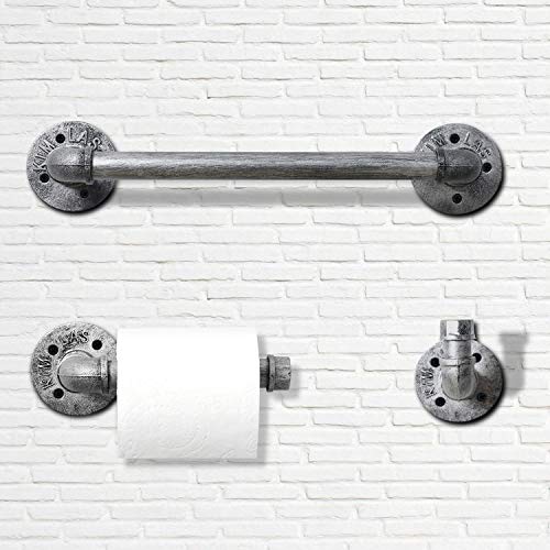 HouseAid 3-Pieces Industrial Pipe Towel Holder Set, Rustic Steel Towel Rack Kit, Farmhouse Vintage Style Towel Bar Accessories for Bathroom, Wall Mounted, Antique Silver - Image 2