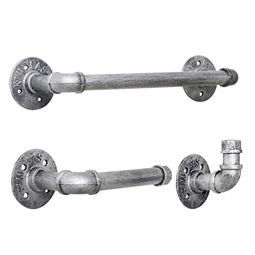 HouseAid 3-Pieces Industrial Pipe Towel Holder Set, Rustic Steel Towel Rack Kit, Farmhouse Vintage Style Towel Bar Accessories for Bathroom, Wall Mounted, Antique Silver - Image 1