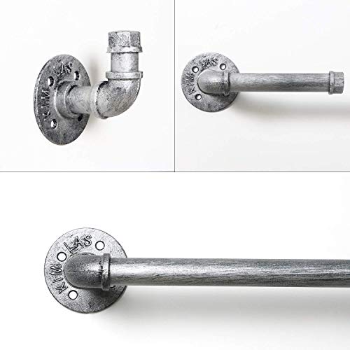 HouseAid 3-Pieces Industrial Pipe Towel Holder Set, Rustic Steel Towel Rack Kit, Farmhouse Vintage Style Towel Bar Accessories for Bathroom, Wall Mounted, Antique Silver - Image 3