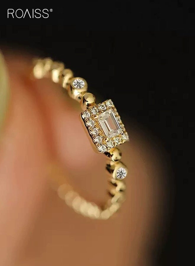 roaiss Exquisite Women's Band Square Geometric Copper Inlaid Zircon Ring Daily Wear Popular Jewelry - Image 2