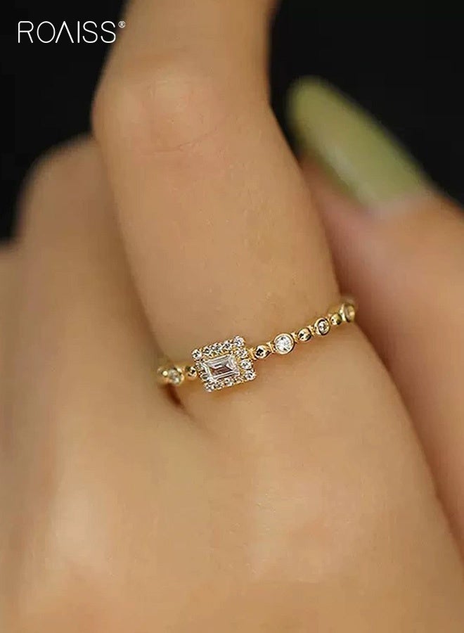 roaiss Exquisite Women's Band Square Geometric Copper Inlaid Zircon Ring Daily Wear Popular Jewelry - Image 1