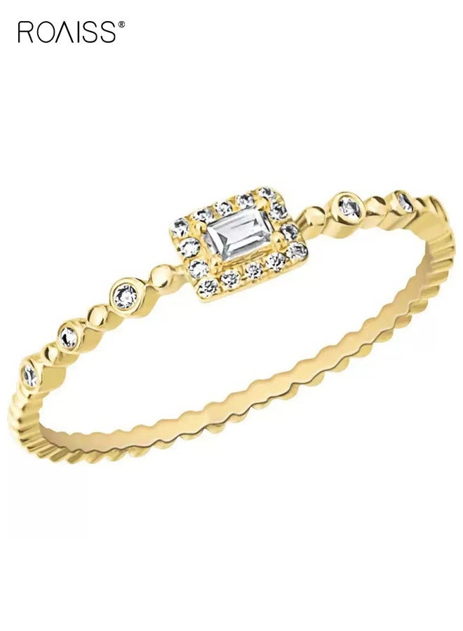 roaiss Exquisite Women's Band Square Geometric Copper Inlaid Zircon Ring Daily Wear Popular Jewelry - Image 3