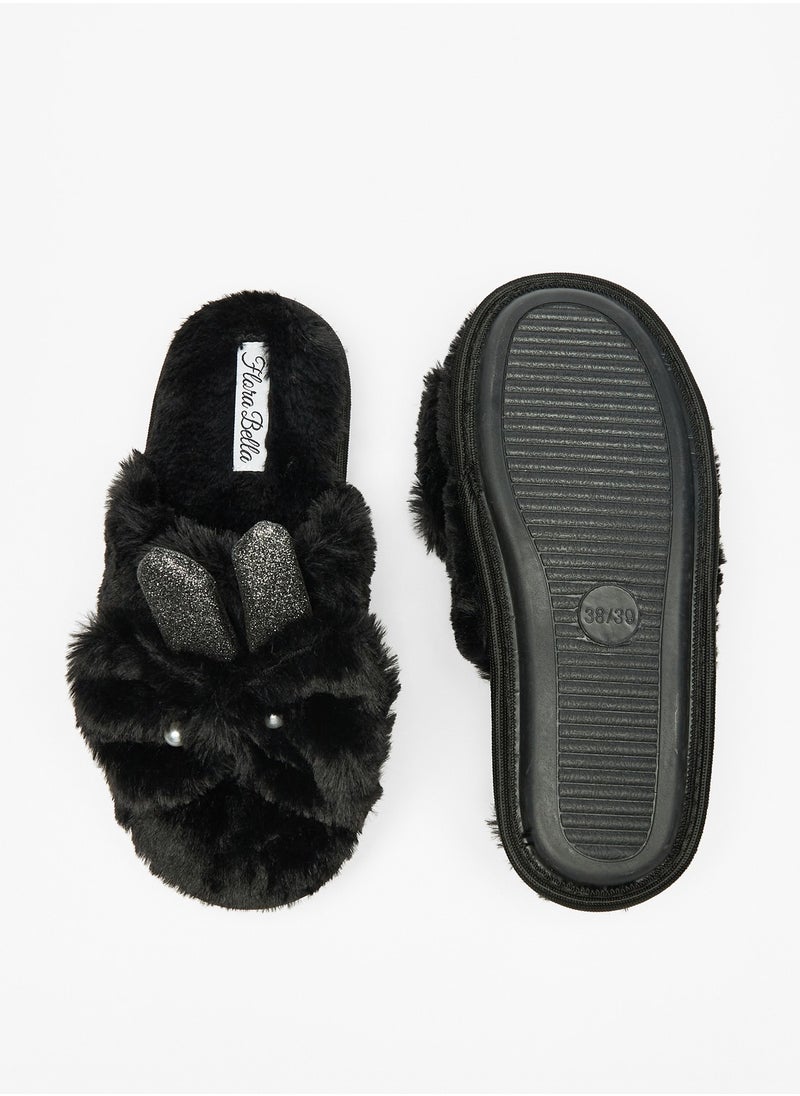 Flora Bella By Shoexpress - Womens Pearl Embellished Bedroom Slides with Ear Applique - Image 1