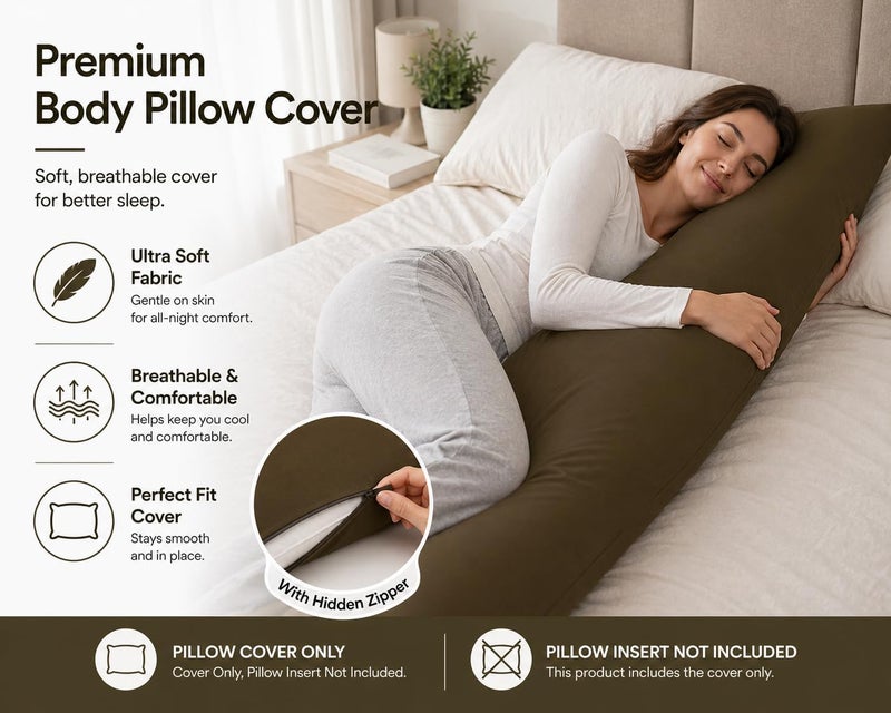 EVOLIVE Ultra Soft Microfiber Body Pillow Cover/Pillowcases 21"x54" with Hidden Zipper Closure(21"x54" Body Pillow Cover, Coffee) - Image 3
