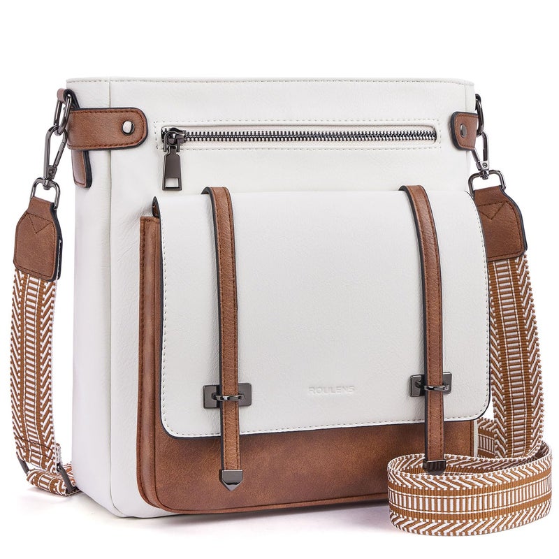 Roulens Crossbody Bags for Women,Multi Pocket Crossbody Purses Soft Leather Shoulder Handbags Travel Purse Adjustable Strap - Image 1