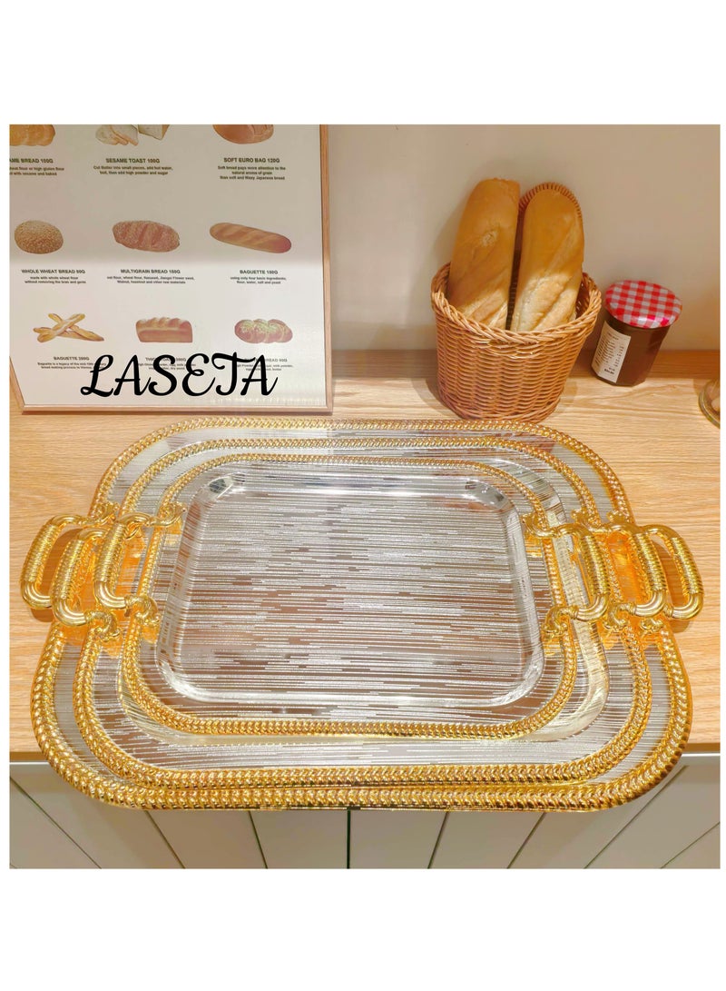 Laseta High Quality 3-Piece Metal Serving Tray Set With Handles - Image 1