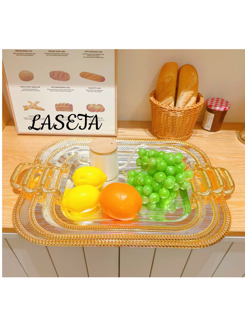 Laseta High Quality 3-Piece Metal Serving Tray Set With Handles - Image 3