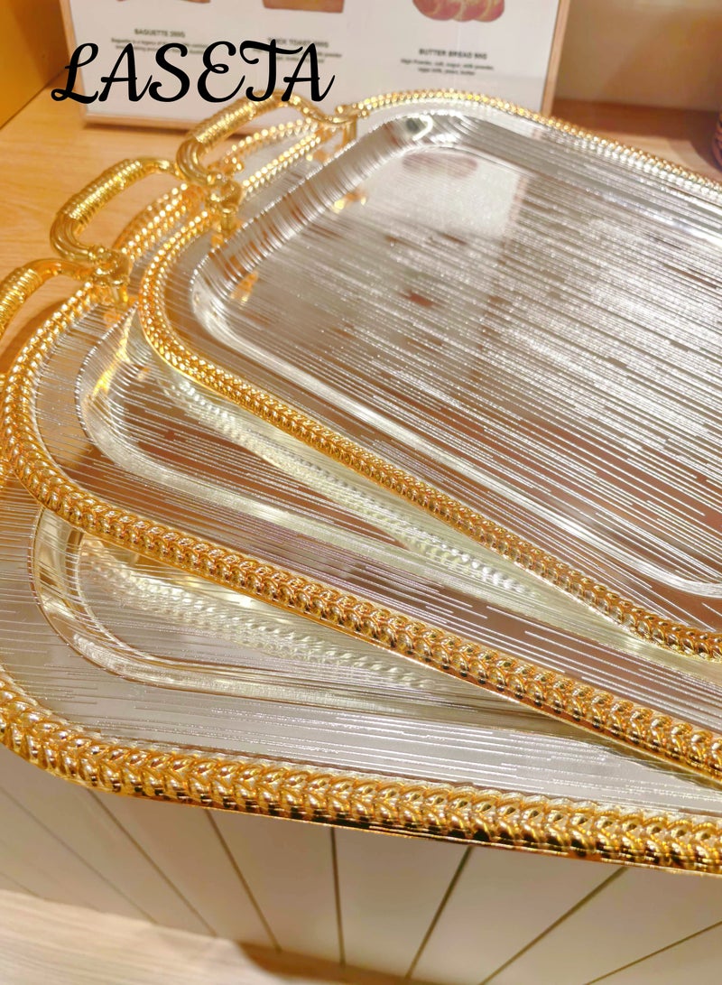 Laseta High Quality 3-Piece Metal Serving Tray Set With Handles - Image 2