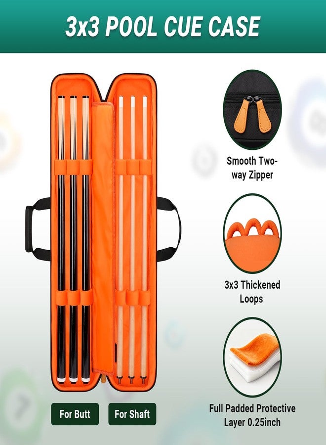 Bosynoy Pool Cue Case 3x3, Pool Stick Case Soft Padded Cue Case Holds 3 Butts and 3 Shafts, Soft Pool Cue Bag with Shoulder Strap Handle, Billiard Cue Cases with Multi-pocket for Accessories, Black - Image 2