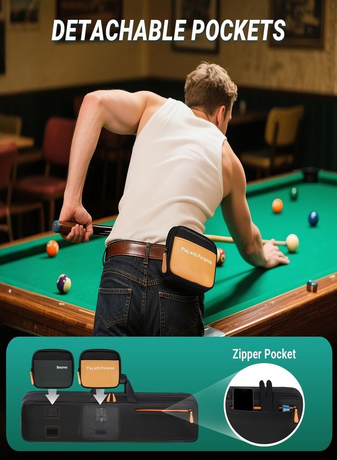 Bosynoy Pool Cue Case 3x3, Pool Stick Case Soft Padded Cue Case Holds 3 Butts and 3 Shafts, Soft Pool Cue Bag with Shoulder Strap Handle, Billiard Cue Cases with Multi-pocket for Accessories, Black - Image 3