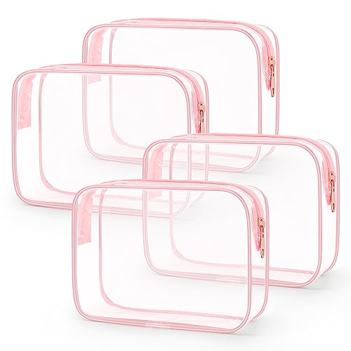 Wedama TSA Approved Toiletry Bag, Cosmetic Bags 4 Pack with Zipper Carry on Airline Airport Travel Accessories, PVC Makeup Bags for Travel, Quart Size Travel Bags for Men and Women-Pink - Image 1
