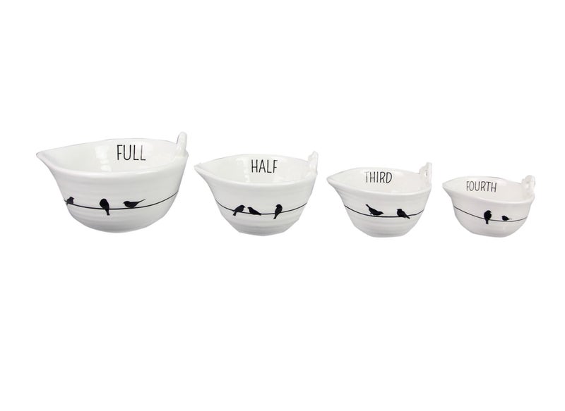Youngs Inc BirdThemed Ceramic Measuring Cups Set 4Piece Nesting Decorative Kitchen Bowls HandSculpted GiftReady