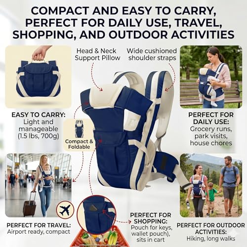 Safe-O-Kid 4 in 1 Position Baby Carrier, Front Inward Facing, Soft & Comfortable for All-Day Wear, Adjustable Cotton Material - Blue Upto 15 kg - Image 4