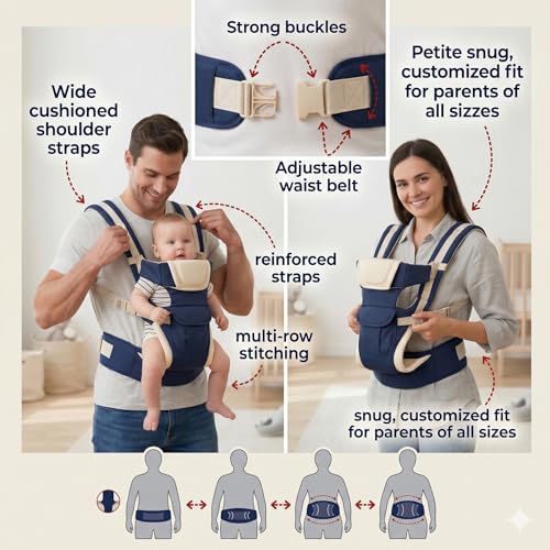 Safe-O-Kid 4 in 1 Position Baby Carrier, Front Inward Facing, Soft & Comfortable for All-Day Wear, Adjustable Cotton Material - Blue Upto 15 kg - Image 2