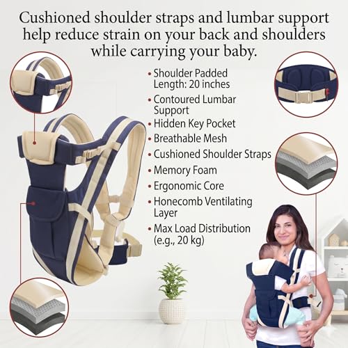 Safe-O-Kid 4 in 1 Position Baby Carrier, Front Inward Facing, Soft & Comfortable for All-Day Wear, Adjustable Cotton Material - Blue Upto 15 kg - Image 5