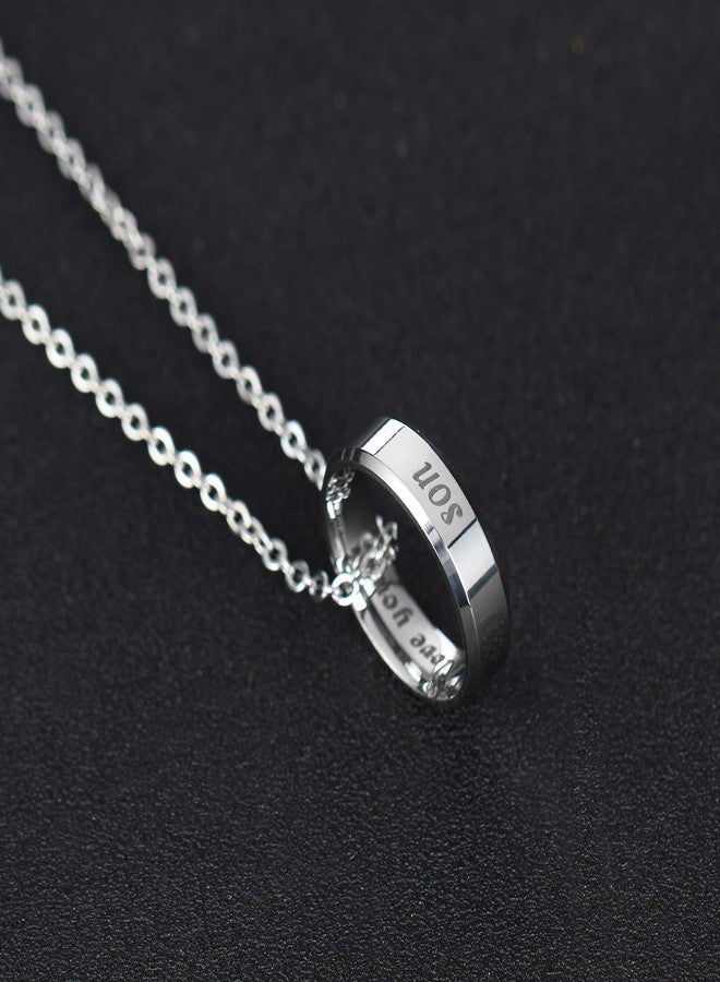 YEEQIN Mom Dad Daughter Son I Love You Ring Pendant Necklace Gifts For Family Member Ring Necklace (Son) - Image 5