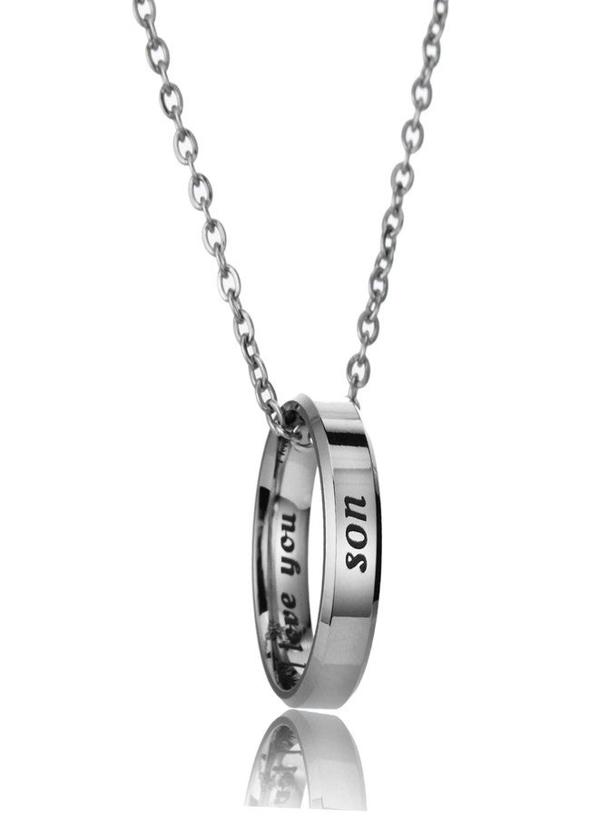 YEEQIN Mom Dad Daughter Son I Love You Ring Pendant Necklace Gifts For Family Member Ring Necklace (Son) - Image 1