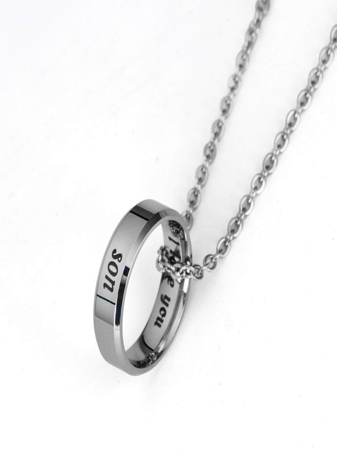 YEEQIN Mom Dad Daughter Son I Love You Ring Pendant Necklace Gifts For Family Member Ring Necklace (Son) - Image 2