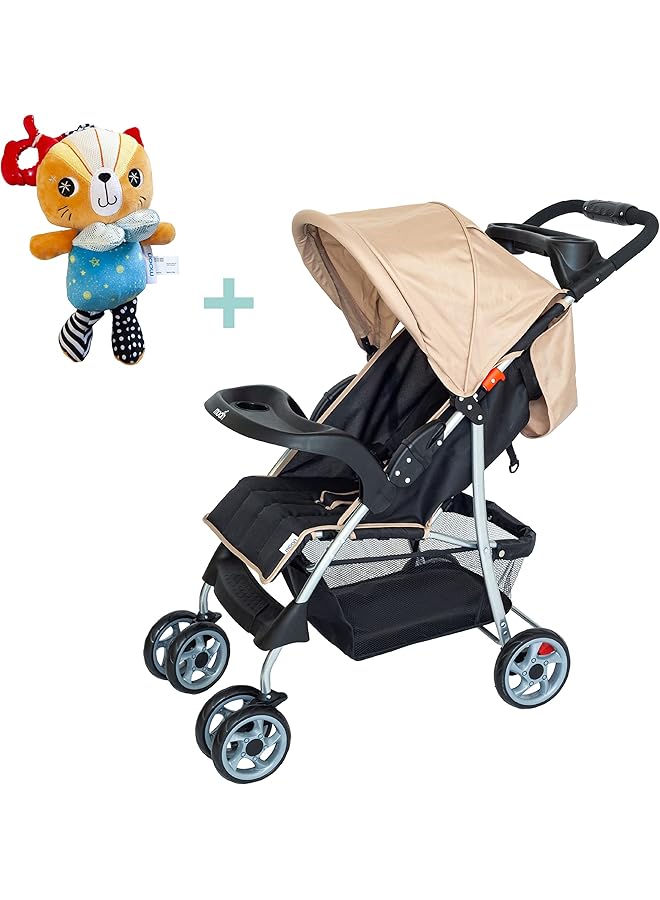 erorex Trek One Fold Stroller Beige + Pull String Cat - Image 1