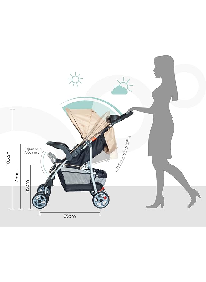 erorex Trek One Fold Stroller Beige + Pull String Cat - Image 3