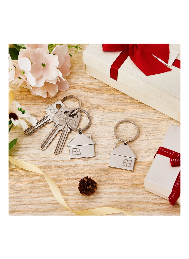 SYOSI - 15 Pcs Stainless Steel Charm Keychain, Small House Shaped Pendant Keychain Bag Hanging Fashion Charm Gifts Jewelry, Cute Cartoon House with Window Key Charm Metal Keyring Gift - Image 1