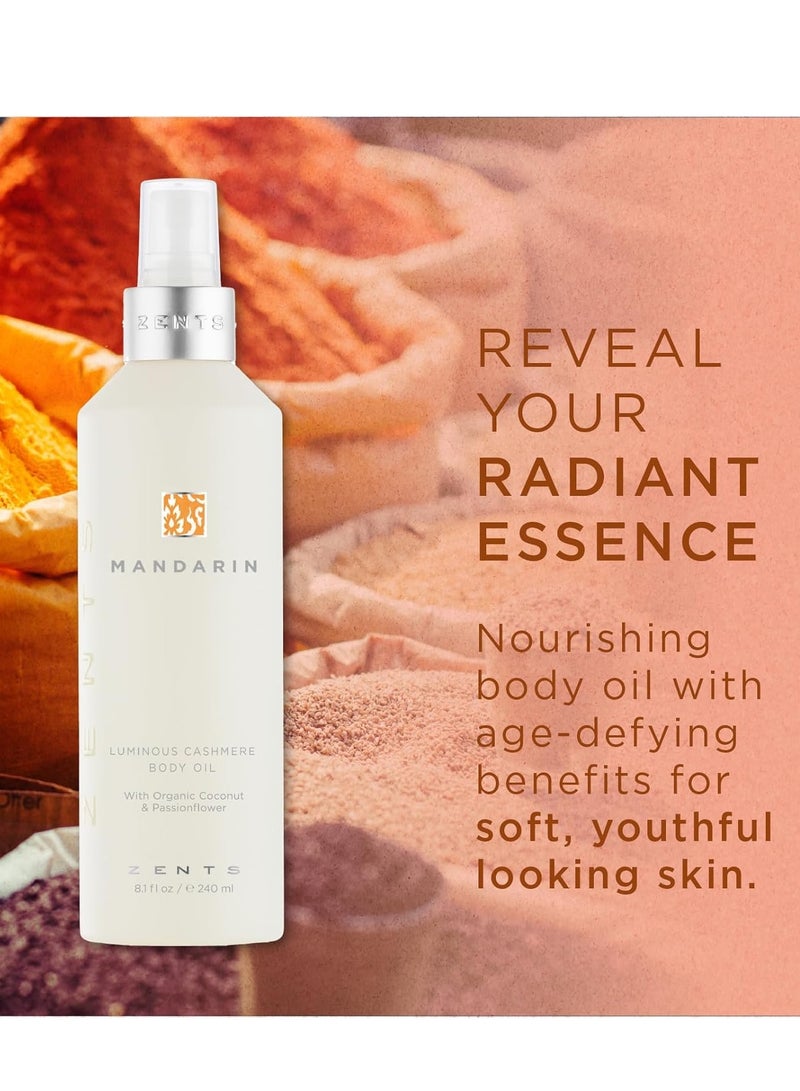 Zents Luminous Cashmere Body Oil (Mandarin Fragrance) | Moisturizing Body Oil with Vitamin E & Organic Coconut Oil | Softens & Smooths Skin | 8 fl oz - Image 3