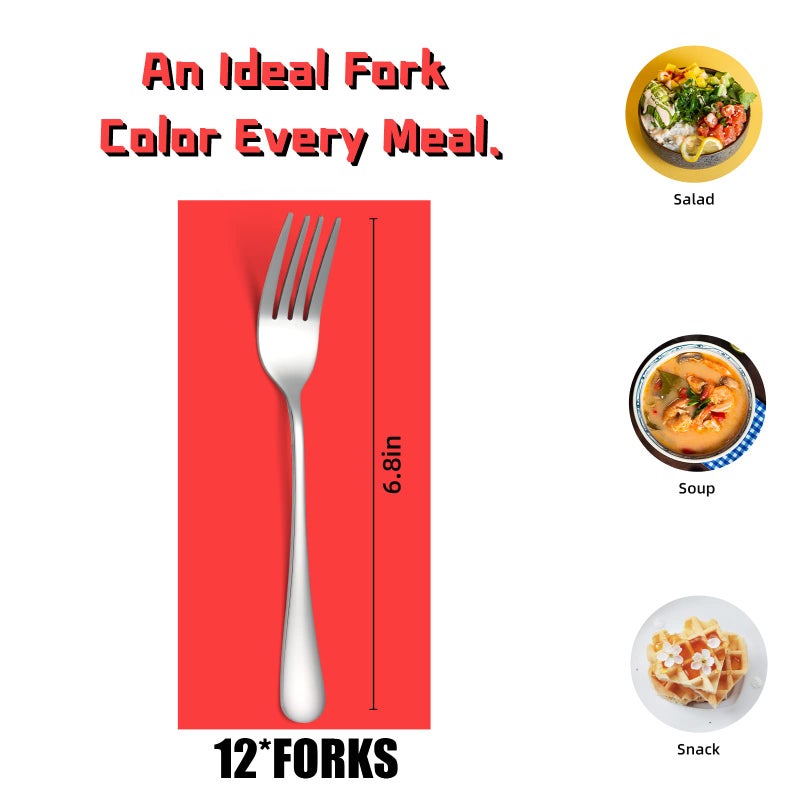 KITWARE Silver Salad Forks Set of 12 piecesï¼ŒStainless Steel Flatware Forks 6.8 inchï¼ŒMirror Polish Small Utensils, New Kitchen Essentials Cutlery Set Dishwasher Safe - Image 2