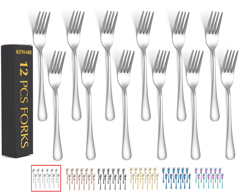 KITWARE Silver Salad Forks Set of 12 piecesï¼ŒStainless Steel Flatware Forks 6.8 inchï¼ŒMirror Polish Small Utensils, New Kitchen Essentials Cutlery Set Dishwasher Safe - Image 1