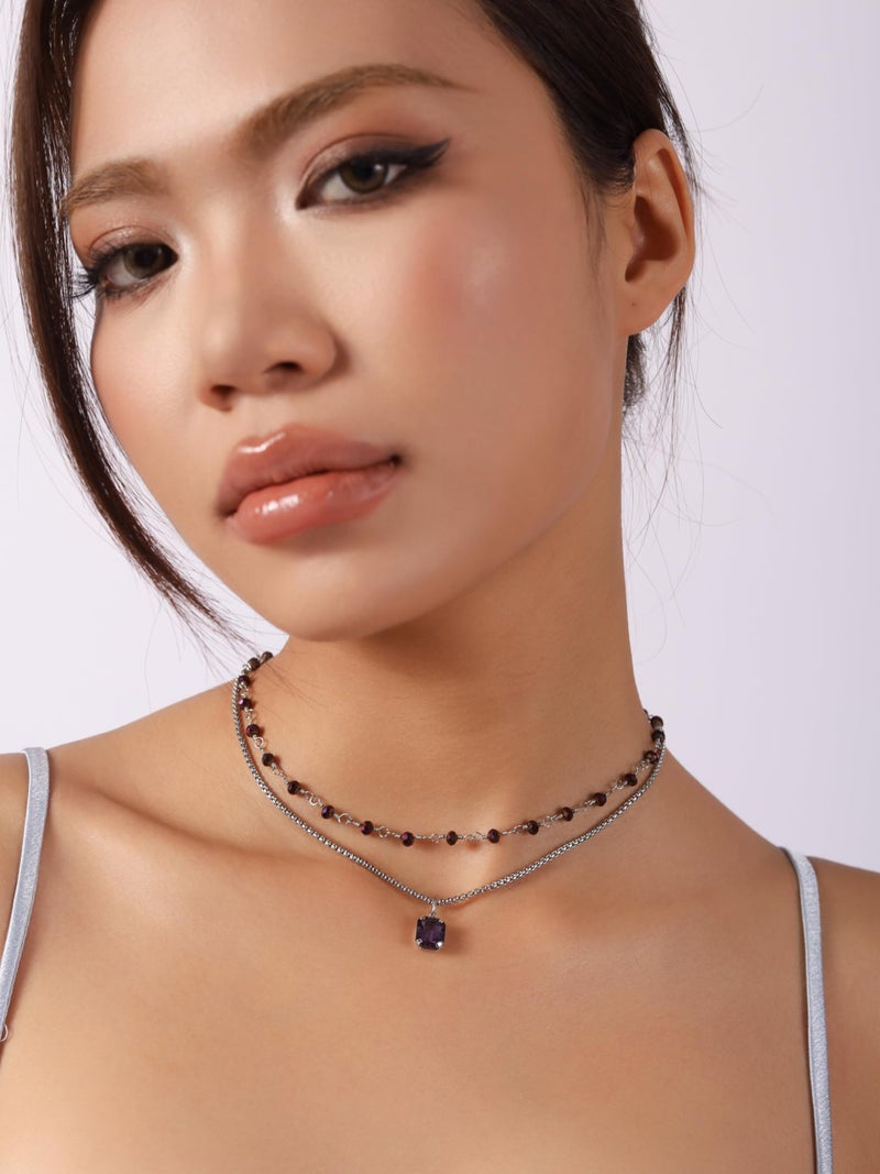 Sacina Gothic Boho Purple Crystal Necklace, Layered Necklace, Gothic Choker, Christmas Jewelry Gift For Women - Image 3