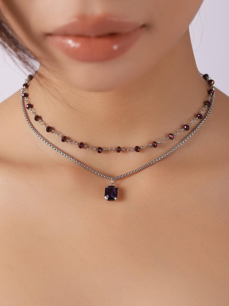 Sacina Gothic Boho Purple Crystal Necklace, Layered Necklace, Gothic Choker, Christmas Jewelry Gift For Women - Image 2