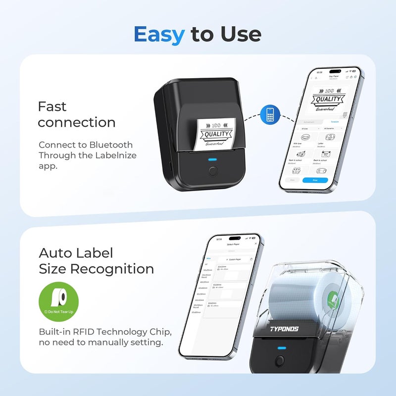 PM240 Label Maker Machine with 3 Tapes, 2" Portable Thermal Label Printer for Phone & PC, Bluetooth Label Maker with Multiple Templates for Small Business, Office, Home, School, Set 2 - Image 2