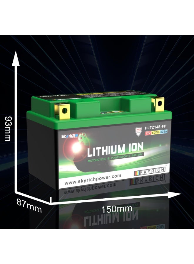 Skyrich HJTZ14S-FP 12V 4.5Ah LiFePO4 Lithium Motorcycle Starter Battery 325A CCA Lightweight Maintenance Free Fast Charging with Battery Capacity Indicator - Image 2